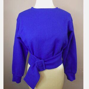 C/MEO Collective Women's XXS Blue Belted Sweater Pullover Viscose Blend